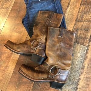 frye distressed harness boots